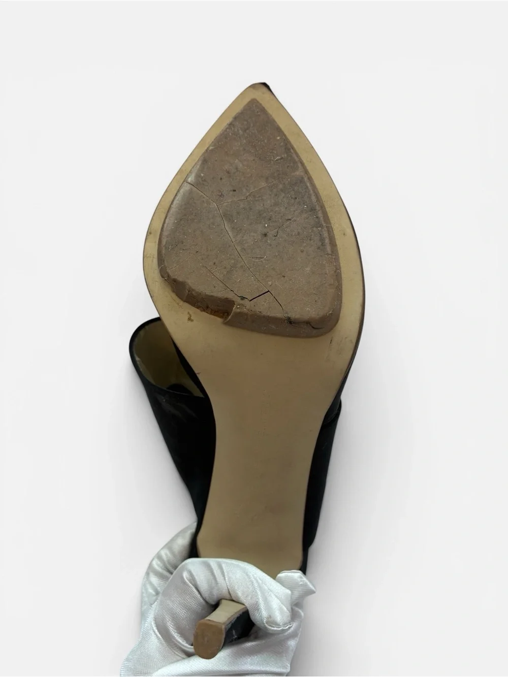 Stella McCartney Black Satin Pointed Slingback Heels with Ankle Cuff